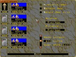 Screen gry Merchant Prince:Zaczynamy od ustawien graczy i i przeciwników... 