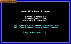 Ultima I: The First Age of Darkness: Pierwsze menu jakie zobaczymy po uruchomieniu gry. 